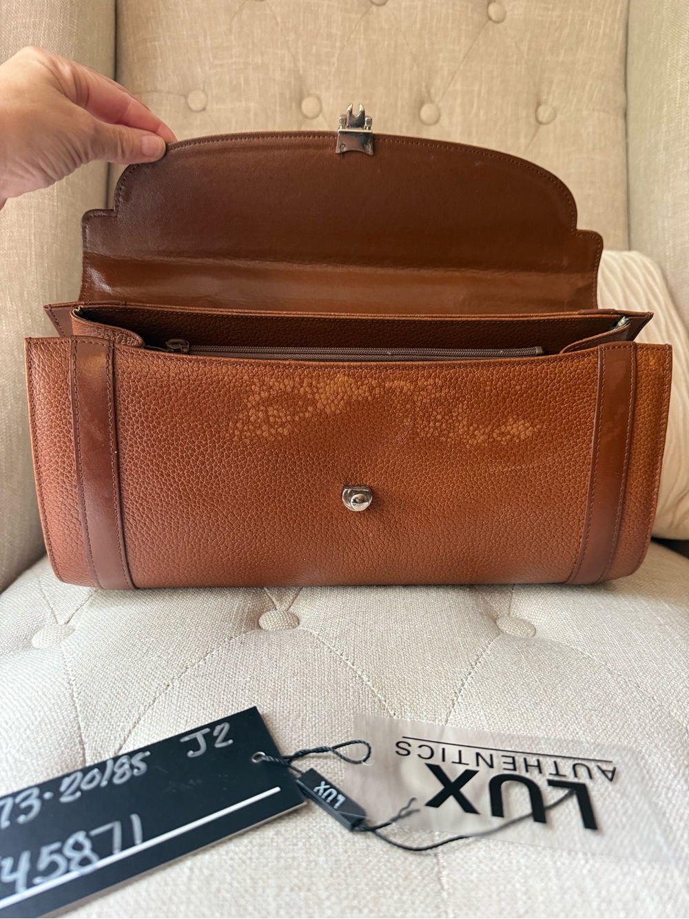 Vintage Burberrys Brown Pebbled Leather Top Handle Satchel Bag Check Lined - Picture 9 of 11